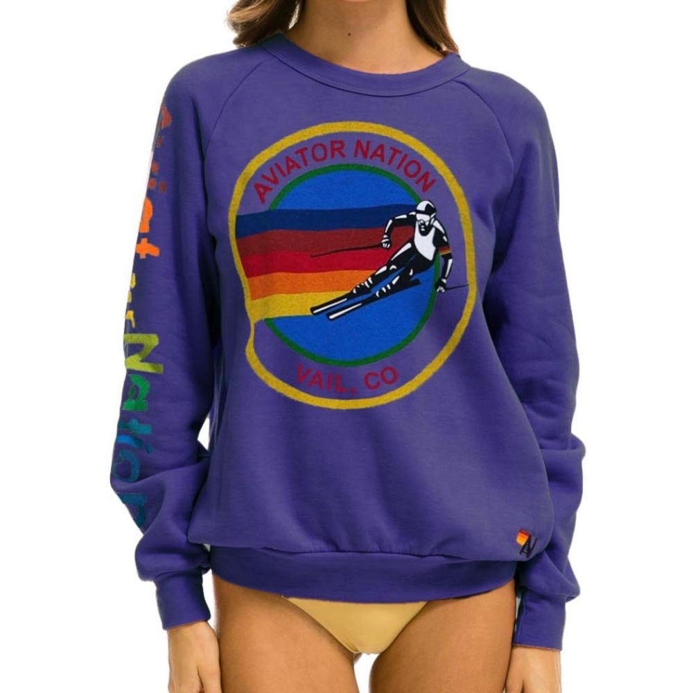 Aviator Nation Purple Crewneck Sweater with Retro Graphic. Unisex